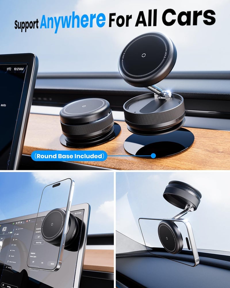 MiiKARE 2 PCS Upgraded 360° Vacuum Magnetic Car Phone Holder for Magsafe [96+LBS Strongest Suction & 2800gf Strongest Magnetic], Adjustable Car Phone Mount for Your Car/Gym/Mirror/Shower for iPhone & Android - Image 2